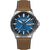 Herrenarmbanduhr mit blauem Zifferblatt und braunem Lederarmband
