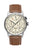 Herrenarmbanduhr mit braun-beigem Lederband und cremefarbenem Zifferblatt, Automatik.