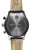 Rückseitenansicht: Bauhaus Aviation Armbanduhr, silbernes Gehäuse mit Gravur, beiges Lederband