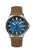 Herrenuhr mit blauem Zifferblatt, braunes Lederband, Automatik, Datumsfenster