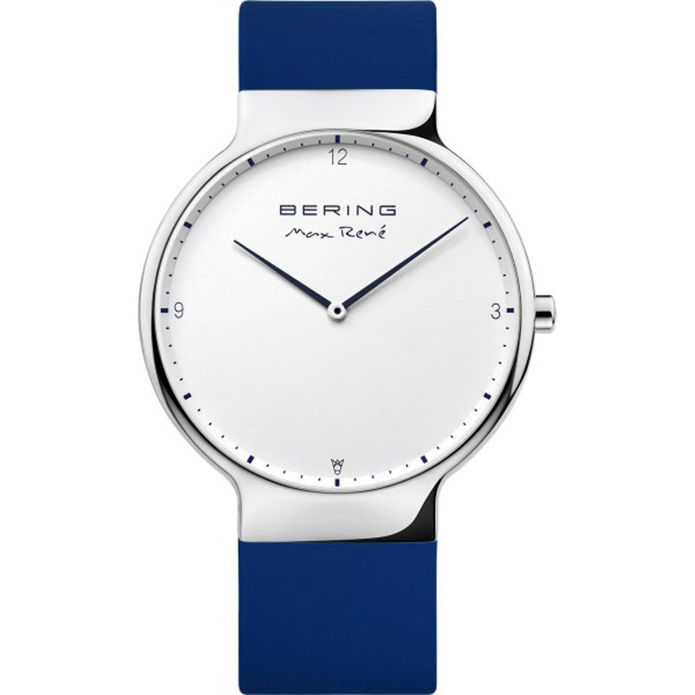 Herrenarmbanduhr mit weißem Zifferblatt, runden Zeigern und blauem Armband