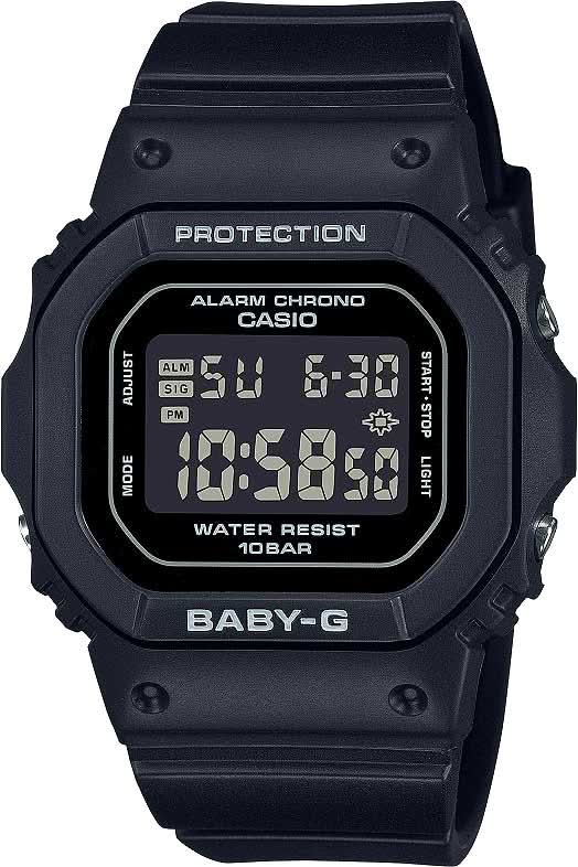 Digital Baby-G damklocka med svart LCD-display och svart plastarmband