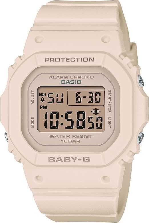 Casio Baby-G damklocka med beige plastarmband och digital display, stöttålig
