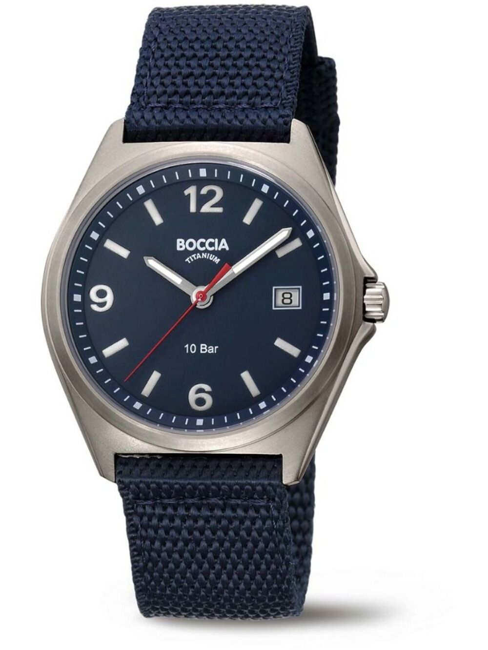 Boccia Herrenarmbanduhr: Titan-Gehäuse, blaues Zifferblatt, dunkelblaues Textilband