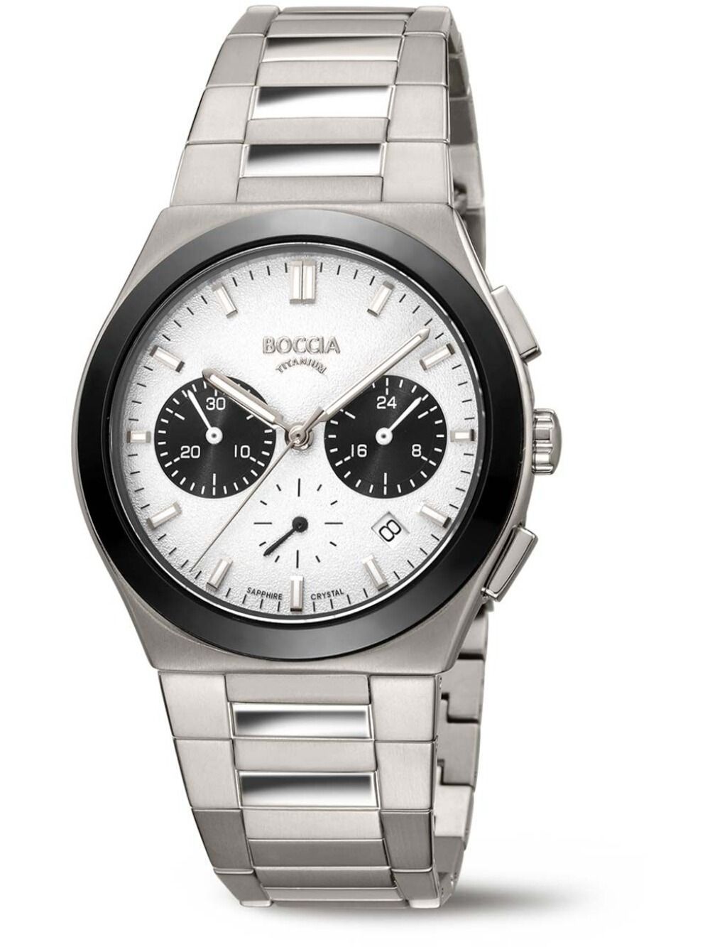 Herrenarmbanduhr mit Titanband, weißem Zifferblatt und Chronograph-Subzifferblatt