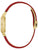 Bulova Damenarmbanduhr seitlich: rotes Lederband und goldfarbenes Gehäuse, Verschluss sichtbar