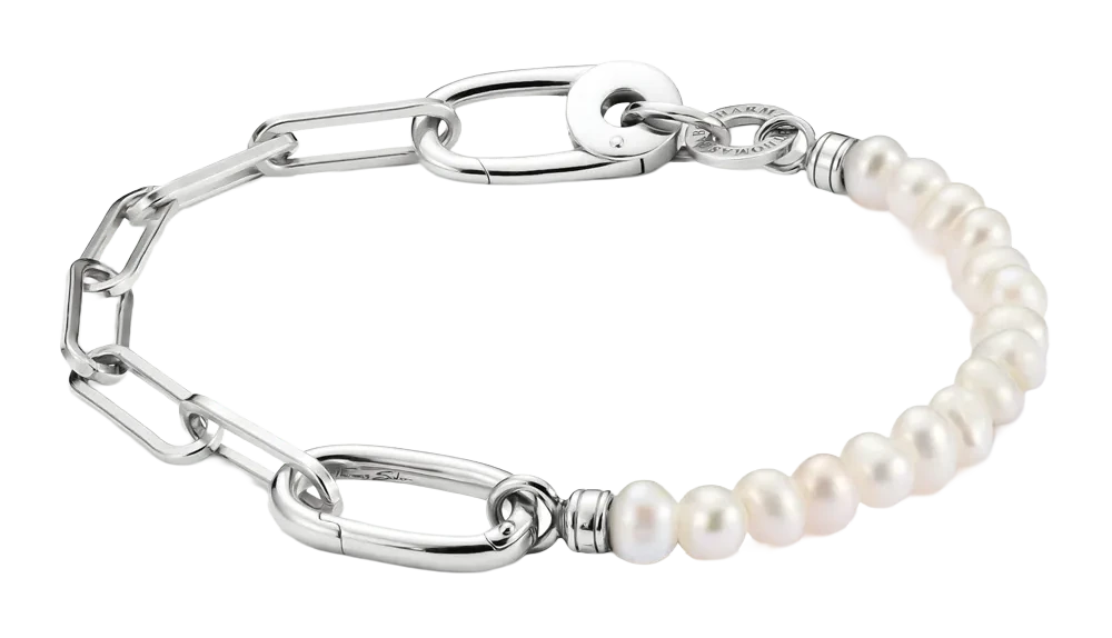 Thomas Sabo länkarmsband med pärlor och Connect-länk, silverfärgat lås