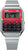 Analog digitalklocka med silverarmband och röd display, integrerat tangentbord för miniräknare