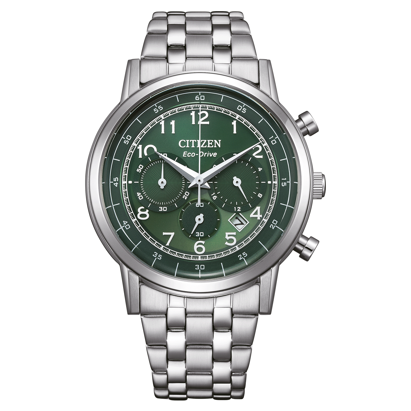 Citizen herr-kronograf med grön urtavla och armband i rostfritt stål