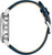 Klockboett med blått läderarmband och krona på sidan