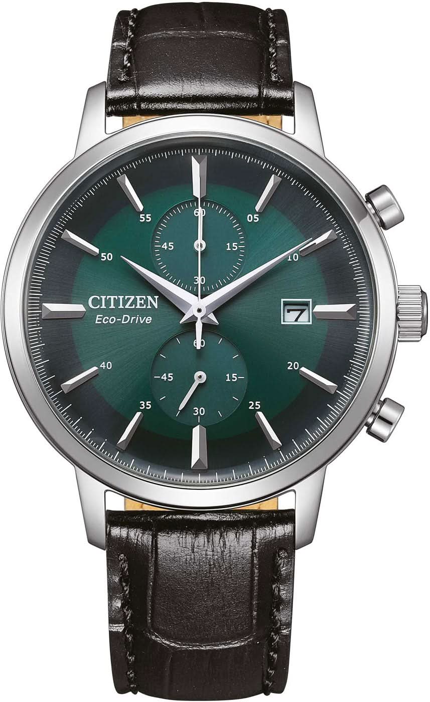 Citizen herrur: mörkgrön urtavla, visare, läderarmband