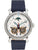 Herrenuhr mit silbernem Gehäuse, weißem Zifferblatt, Datumsanzeige und blauem Lederband