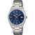 Casio Armbanduhr mit blauem Zifferblatt, Datumsanzeige, silbernem Metallband, WR 50 m