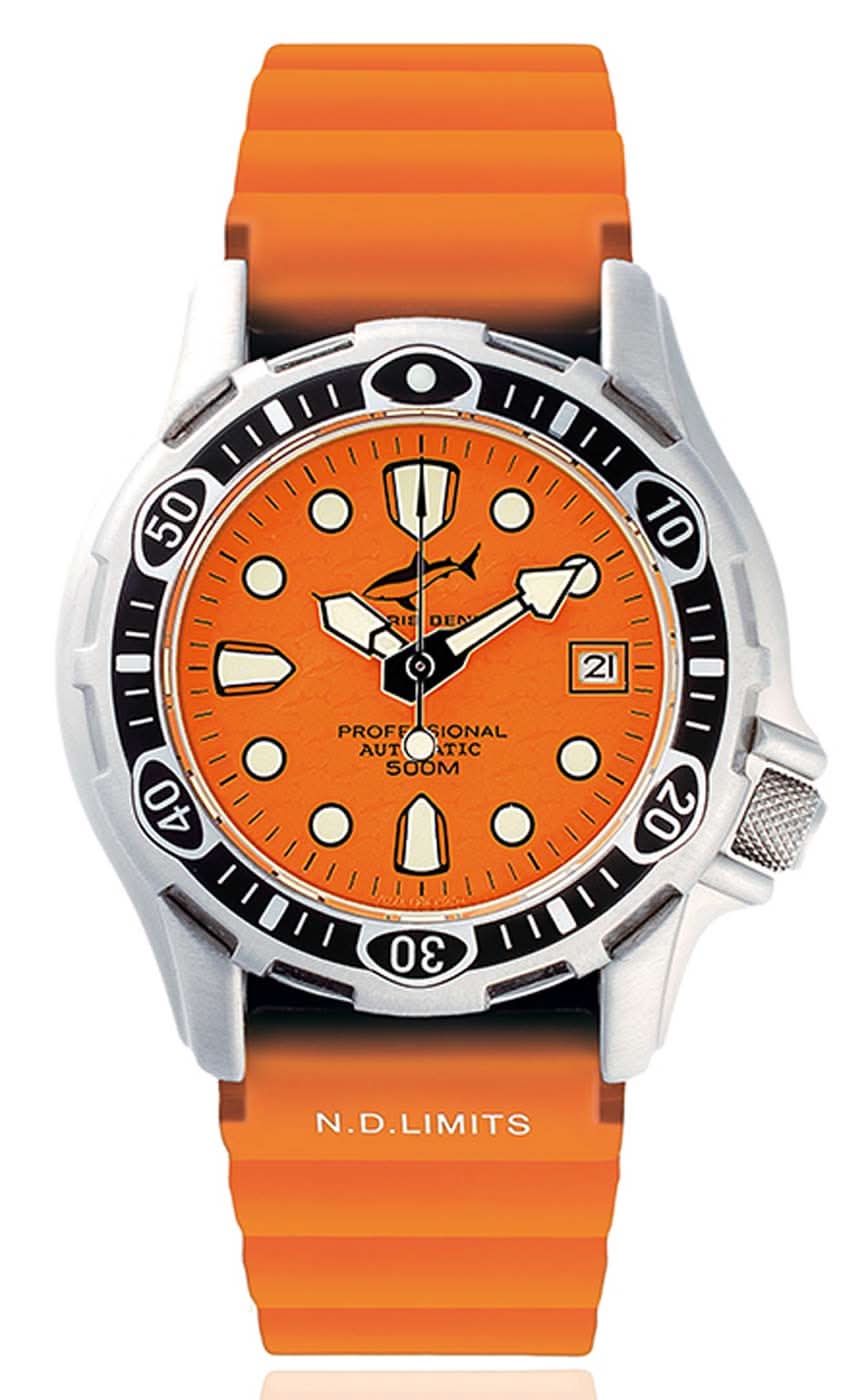 Herrklocka med orange urtavla, stålboett och orange armband