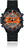 Svart herrur med djupmätare: orange urtavla, digital display, metallarmband.