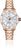 Damklocka med roséguldpläterat metallarmband och vit urtavla, diamantprydd kant