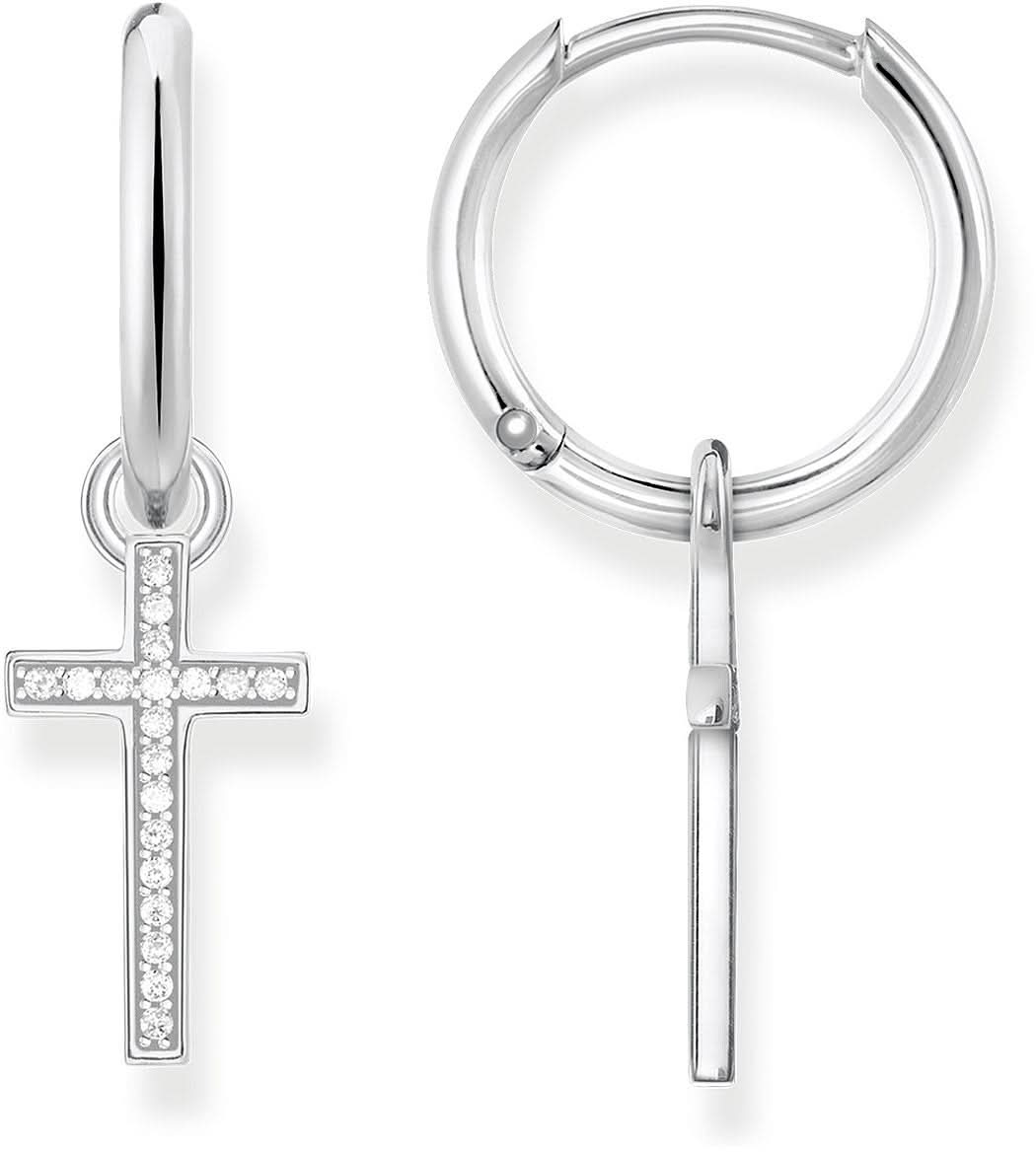 Örhängen i 925 sterling silver med korsberlock, dekorerade med små stenar, stängd bygel