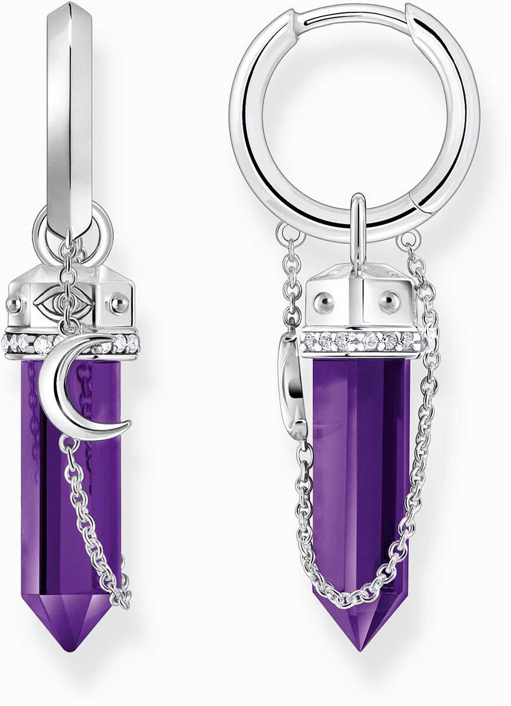 Creoler med silverfärgad ring och lila ametistberlock, halsband
