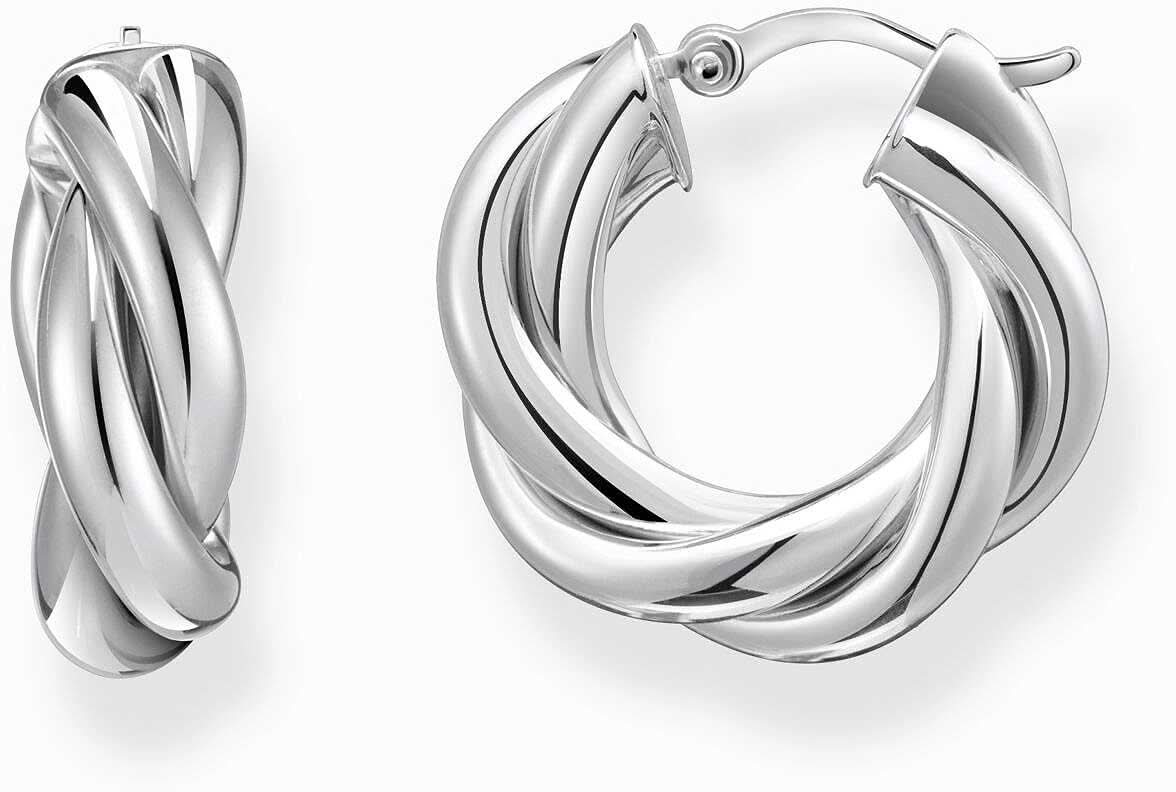 Silverfärgade creoler med en snirklig, glänsande räfflad look, Thomas Sabo