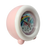 Barnväckarklocka rosa/vit, sidovy med rund urtavla och färgglatt motiv.