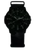 Herrklocka med mörk urtavla och självlysande gröna detaljer, textilarmband