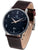 Herrenuhr mit blauem Zifferblatt, braunem Lederarmband und Leuchtzeigern
