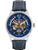 Silberne Herrenuhr von Carl von Zeyten mit blauem Skelettzifferblatt und Lederband