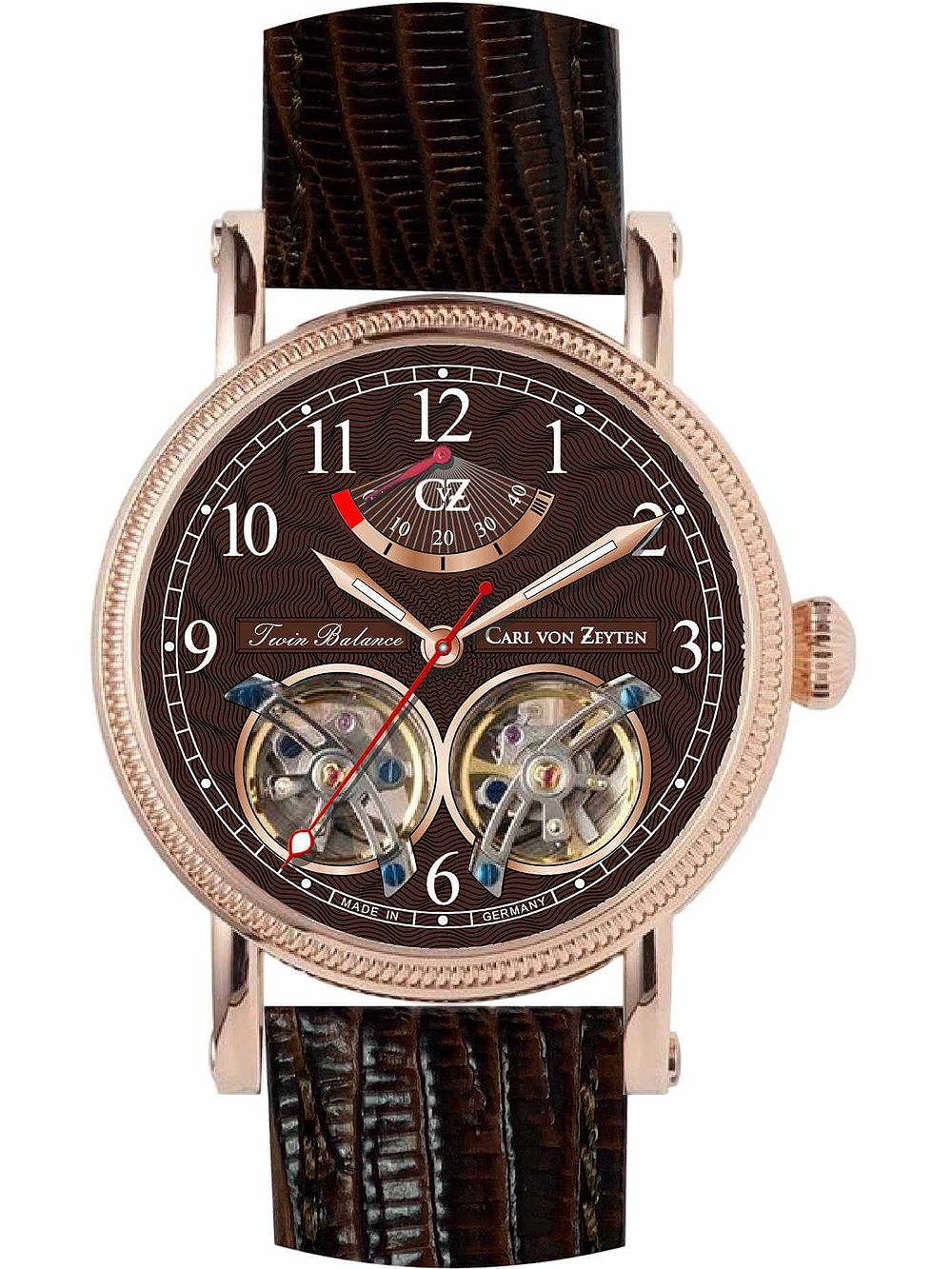 Herrenuhr Carl von Zeyten mit braunem Zifferblatt, roségoldenem Gehäuse und Lederarmband