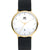 Herrenarmbanduhr mit schwarzem Lederband, goldener Lünette und weißem Zifferblatt mit Datum