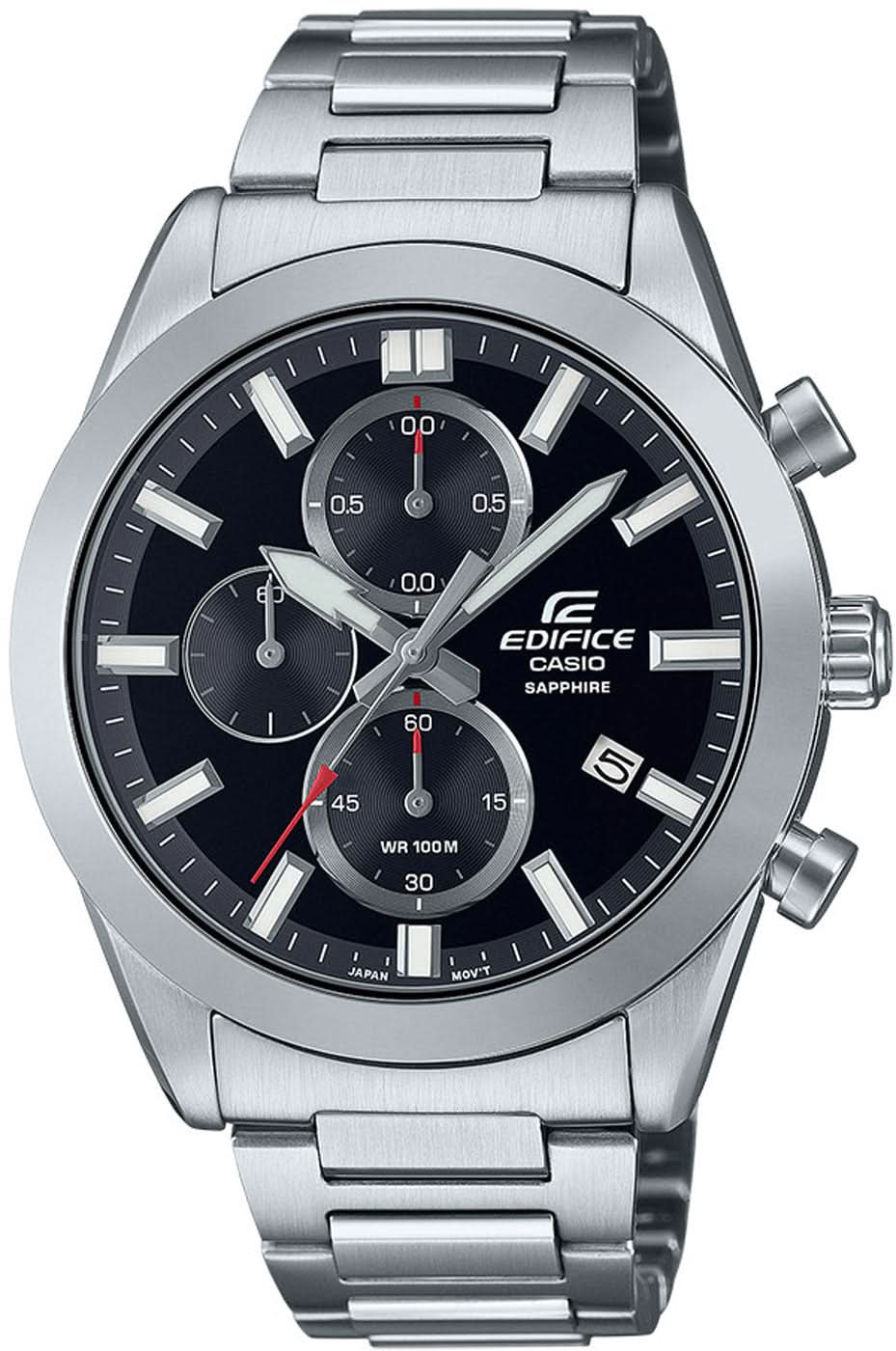 Casio Edifice herrklocka kronograf med armband i rostfritt stål och mörk urtavla, safirglas
