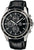 Casio Edifice herrklocka med svart läderarmband, svart urtavla och kronograf-suburtavlor