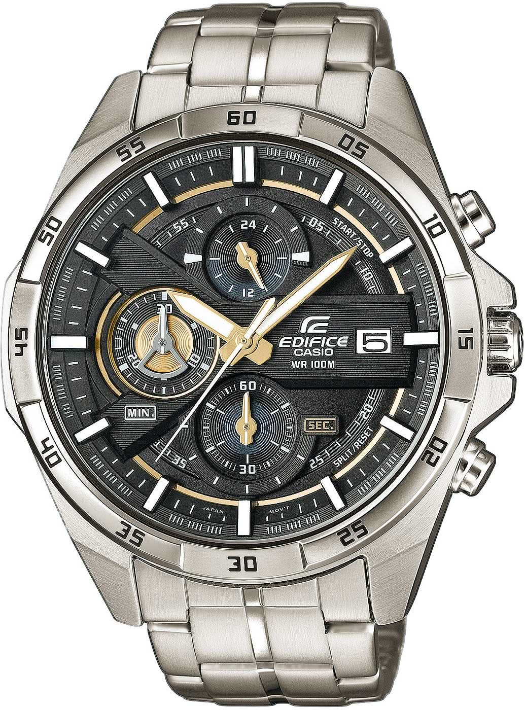 Casio Edifice herrklocka: armband i rostfritt stål, svart urtavla, kronograf med tre subdials