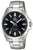 Casio Edifice herrklocka med silverfärgat rostfritt stålarmband och mörk urtavla, WR100M