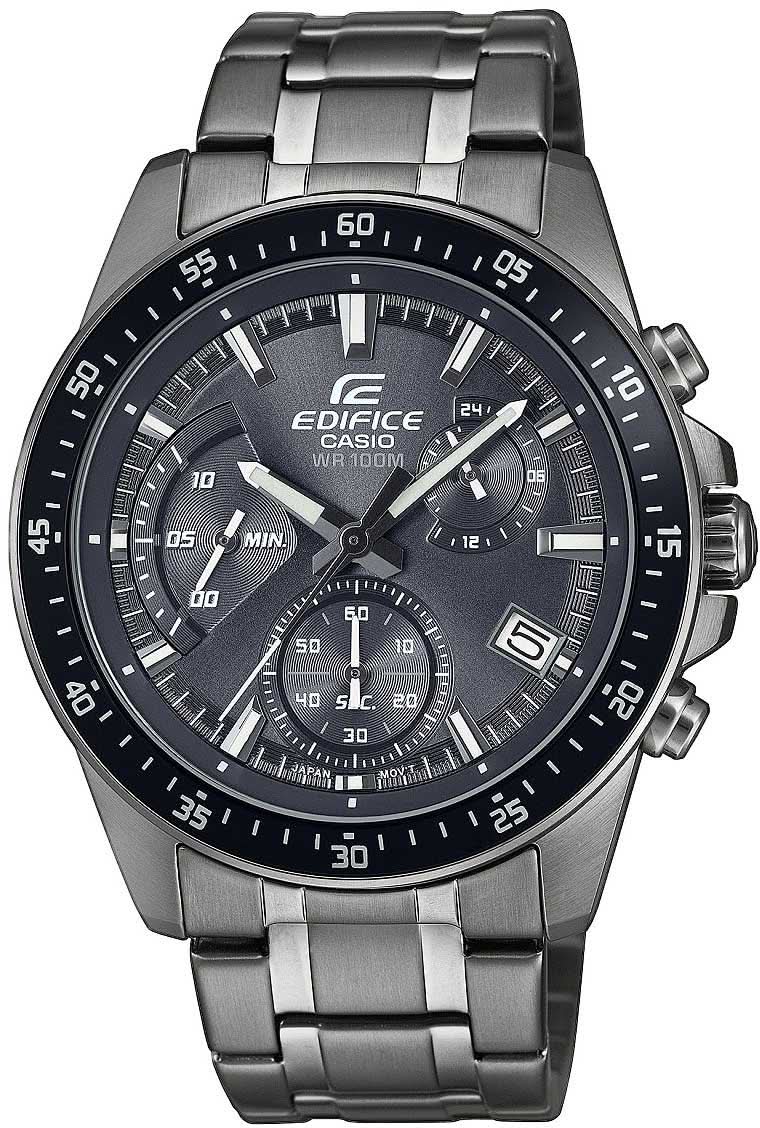 Casio Edifice herrklocka kronograf med svart urtavla och armband i metall.