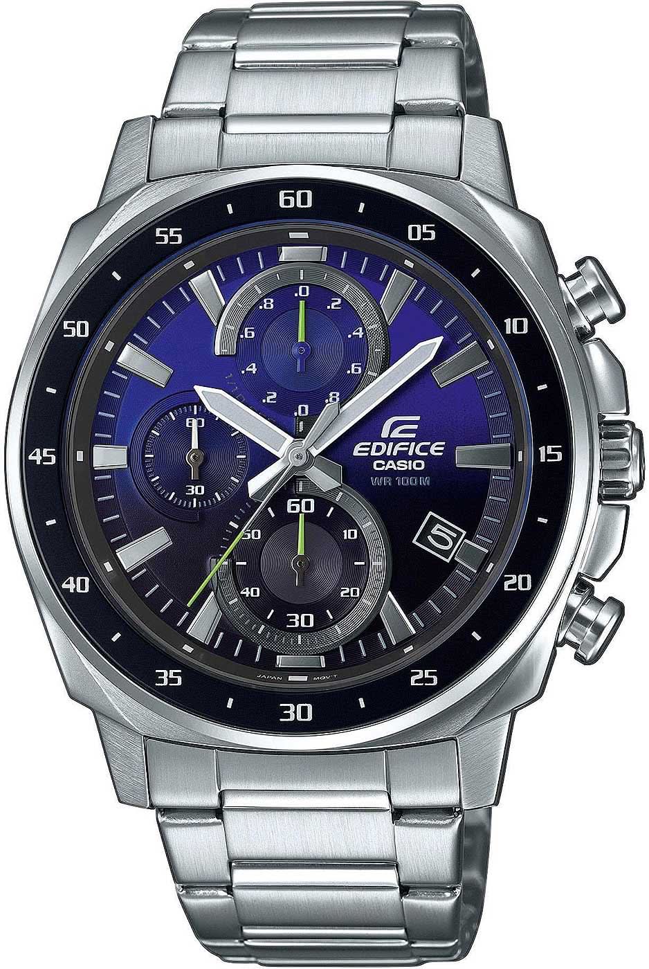 Casio Edifice herrur med blå urtavla, armband i rostfritt stål och kronograf-look