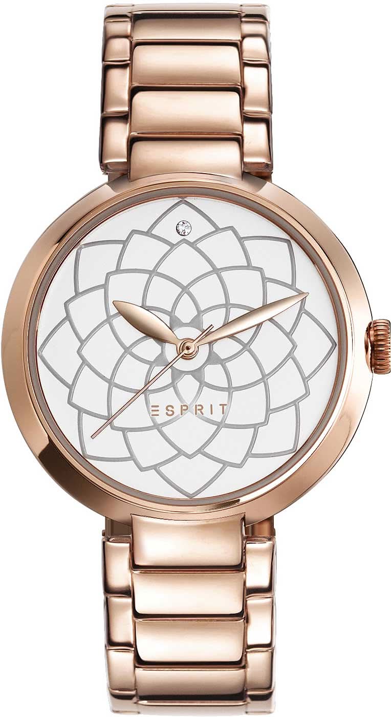 Damarmbandur med roséguldigt metallarmband och rund urtavla, Esprit-logotyp