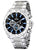 Herren-Chronograph mit schwarzem Zifferblatt, blauen Akzenten und Edelstahlband