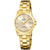 Damen-Armbanduhr goldfarben mit rundem Zifferblatt, Datumsfenster bei 6 Uhr, Saphirglas