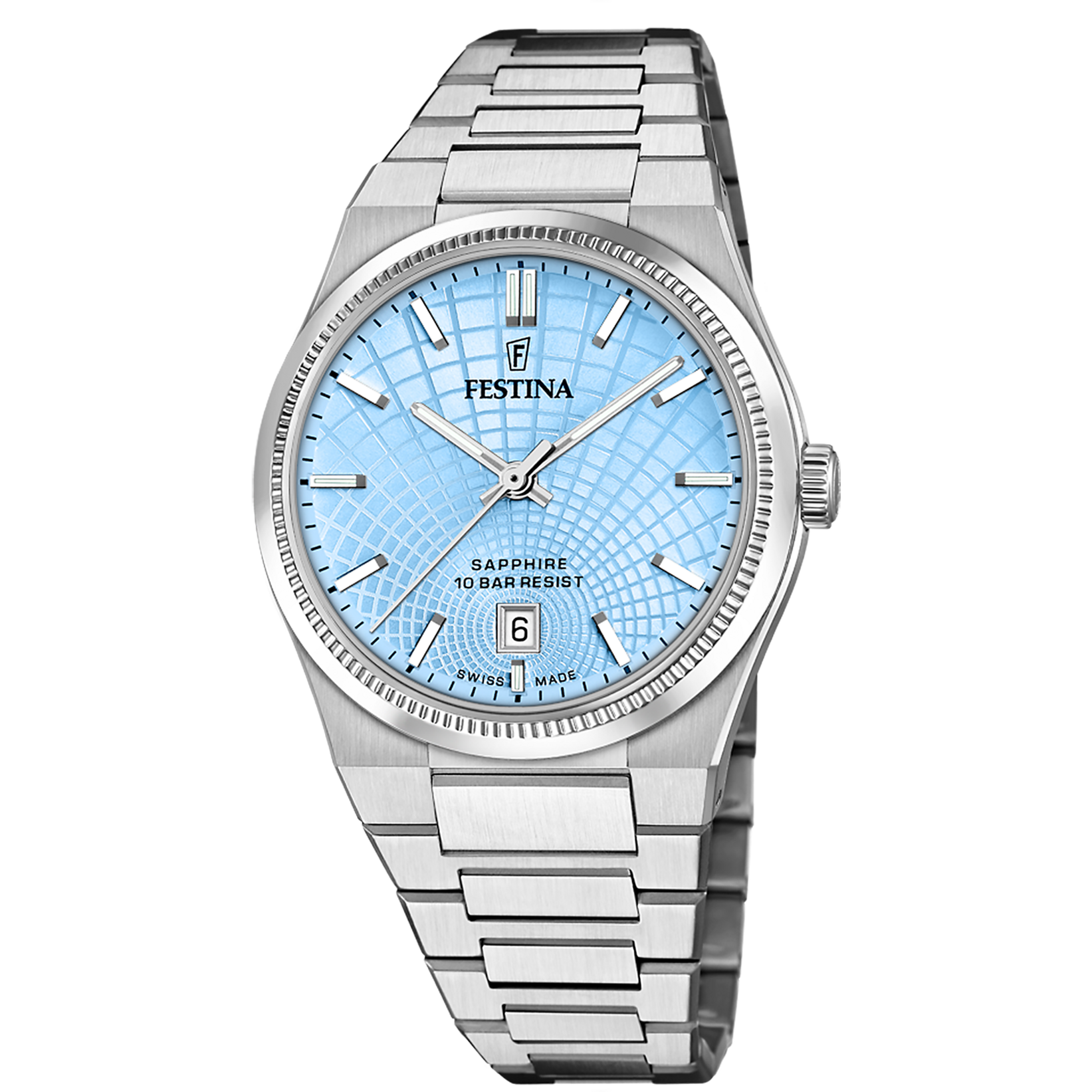 Herrenarmbanduhr Festina mit blauem Zifferblatt, Stahlband und Saphirglas