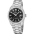 Herrenarmbanduhr mit schwarzem Zifferblatt, Datumsfenster und Edelstahlarmband, Saphirglas