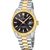 Zweifarbige Herrenarmbanduhr mit schwarzem Zifferblatt, Datumsanzeige und Stahlband