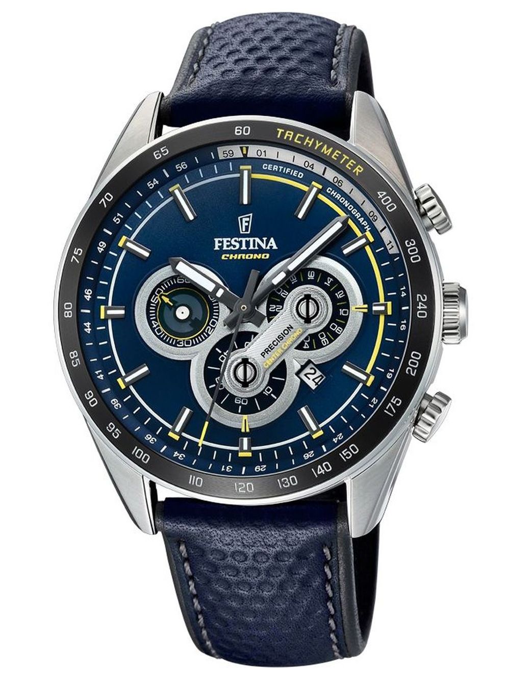 Festina Sportchronograph: Herrenuhr mit blauem Zifferblatt und Lederarmband