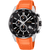 Herren-Armbanduhr mit Chronograph, schwarzem Zifferblatt und orangefarbenem Silikonarmband