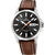 Festina Herrenuhr mit schwarzem Zifferblatt und braunem Echtlederarmband, silbernes Gehäuse