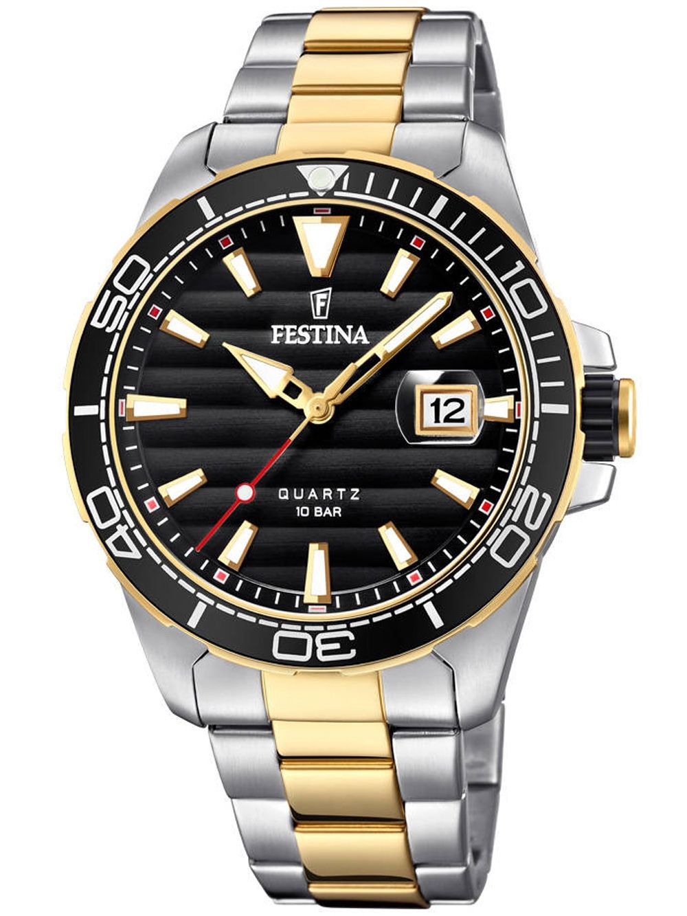 Festina Prestige Herrenuhr Bicolor mit schwarzem Zifferblatt, Quarzantrieb und Metallband