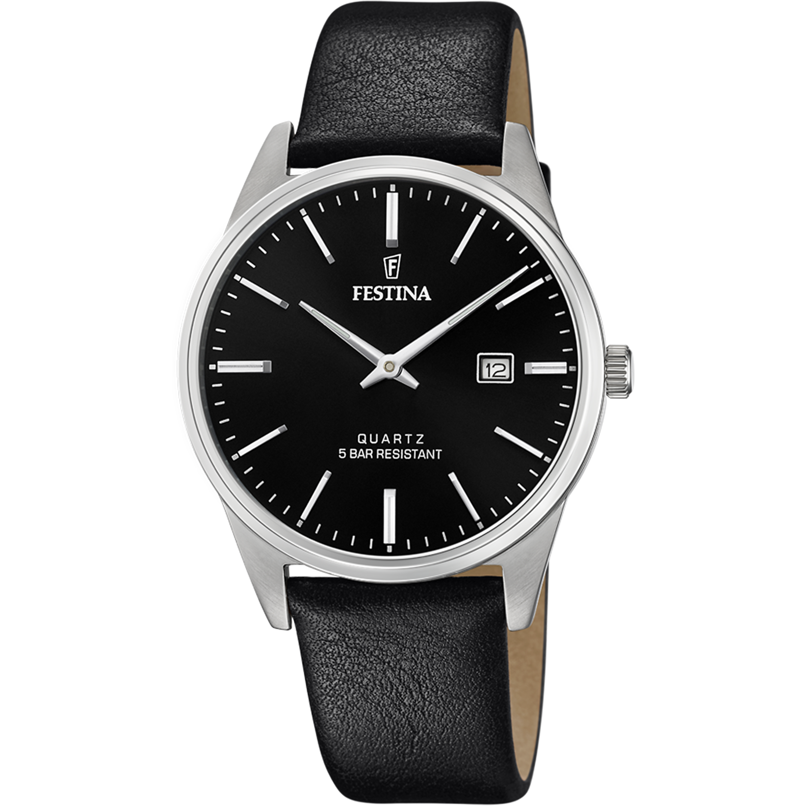 Festina Classics F20512/4 Herrenuhr Schwarz • Schwarzes Lederarmband • Quarzwerk MIYOTA