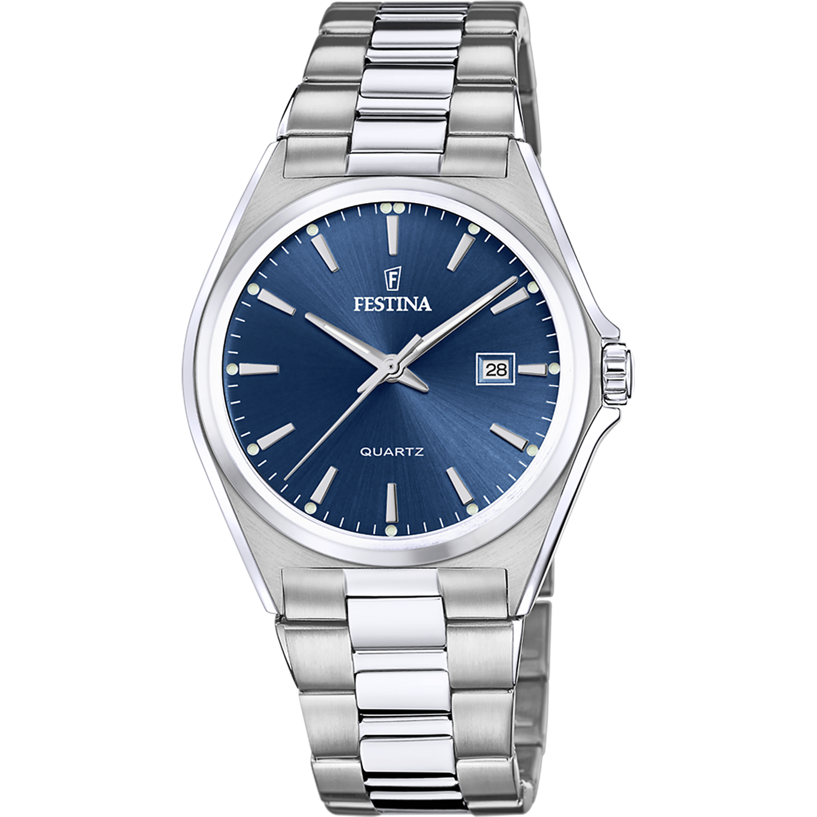 Festina Herrenuhr mit blauem Zifferblatt, Stahlarmband und Datumsanzeige, Mineralglas, Quarz