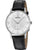 Herrenuhr mit schwarzem Lederarmband, silbernem Gehäuse und weißem Zifferblatt
