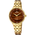 Damenuhr mit goldenem Metallarmband und braunem Zifferblatt mit Indexen und Zeigern