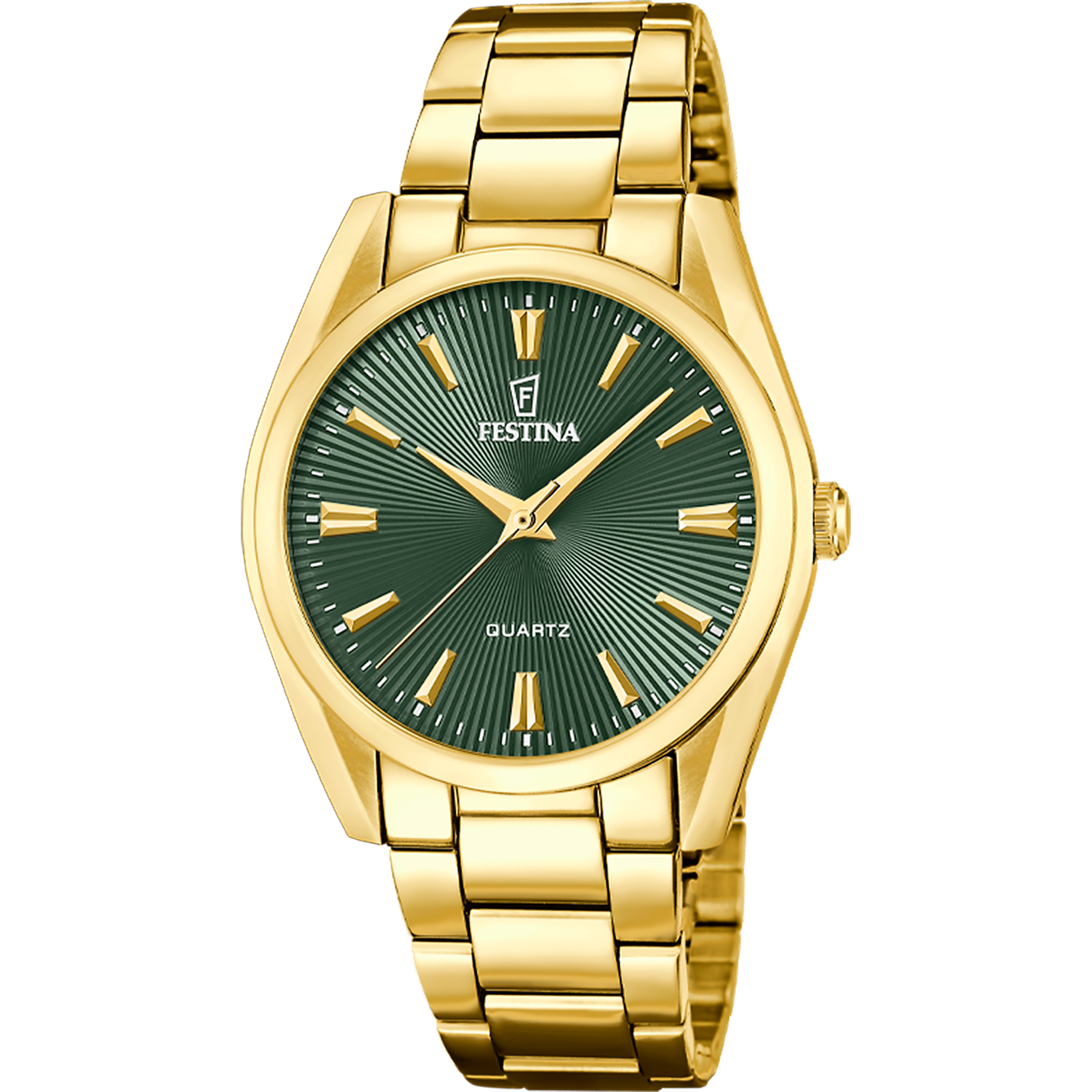 Festina Damen-Armbanduhr mit grünem Zifferblatt und goldfarbenem Metallarmband